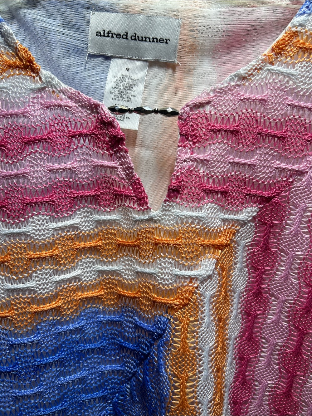 Alfred Dunner Multicolor Chevron Short Sleeve Top in Blue, Pink, Orange & Cream - Picture 2 of 6